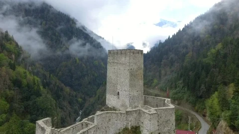 Stock Video Flying Through An Old Castle Towards The Forested Mountains Live Wallpaper For PC - Free Live Wallpaper
