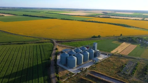 Stock Video Flying Over Grain Silos And Sunflower Fields Live Wallpaper For PC - Free Live Wallpaper