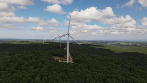 Stock Video Flying Over A Wind Farm On A Sunny Day Live Wallpaper For PC - Free Live Wallpaper