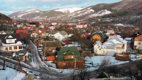 Stock Video Flying Over A Small Town During The Winter Live Wallpaper For PC - Free Live Wallpaper