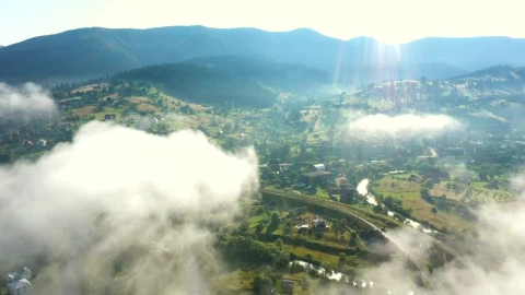 Stock Video Flying Over A Mountain Village In The Morning Live Wallpaper For PC - Free Live Wallpaper