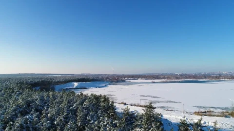 Stock Video Flying Over A Frozen Lake By A Forest Live Wallpaper For PC - Free Live Wallpaper