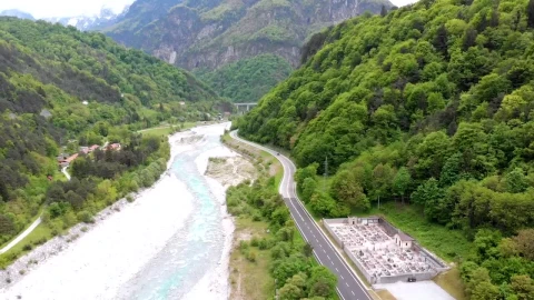 Stock Video Flying Over A Cemetery And A Road By The River Live Wallpaper For PC - Free Live Wallpaper