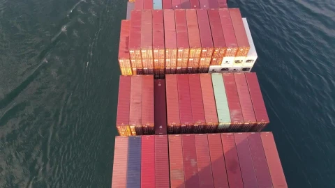 Stock Video Flying Over A Cargo Ship Leaving A Port Live Wallpaper For PC - Free Live Wallpaper
