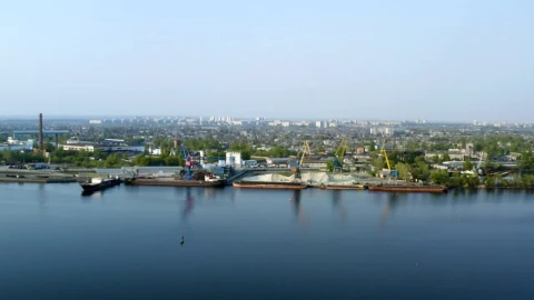 Stock Video Flying Above The Industrial Port With Cranes Live Wallpaper For PC - Free Live Wallpaper