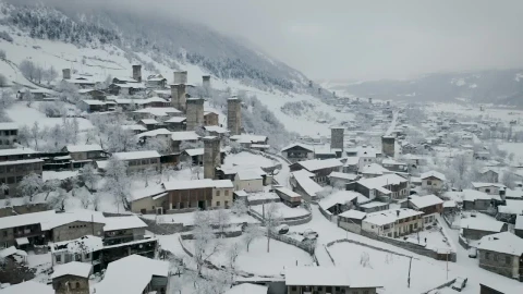 Stock Video Flying Above A Town With Old Towers Covered In Snow Live Wallpaper For PC - Free Live Wallpaper