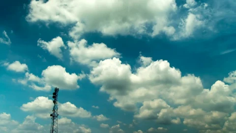Stock Video Fluffy Clouds Over A Broadcast Tower Live Wallpaper For PC - Free Live Wallpaper