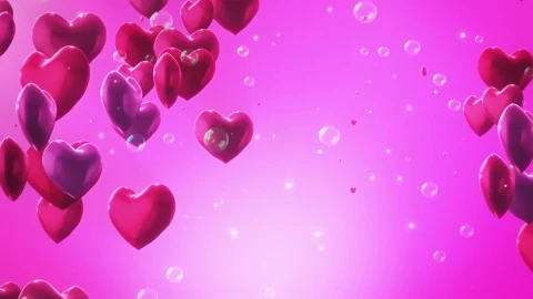 Stock Video Floating Heart Shaped Balloons On Pink Background And Bubbles Live Wallpaper For PC - Free Live Wallpaper