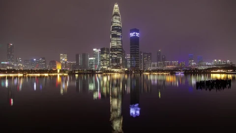 Stock Video Flashing Skyscraper In Shenzhen By A River Live Wallpaper For PC - Free Live Wallpaper