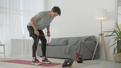 Stock Video Fitness Man Exercising With Elastic Bands Live Wallpaper For PC - Free Live Wallpaper
