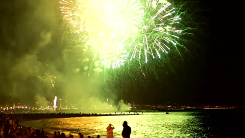 Stock Video Fireworks Illuminating The Beach Sky Live Wallpaper For PC - Free Live Wallpaper