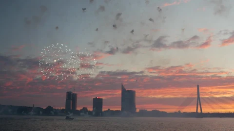 Stock Video Fireworks Above The City In The Sunset Live Wallpaper For PC - Free Live Wallpaper