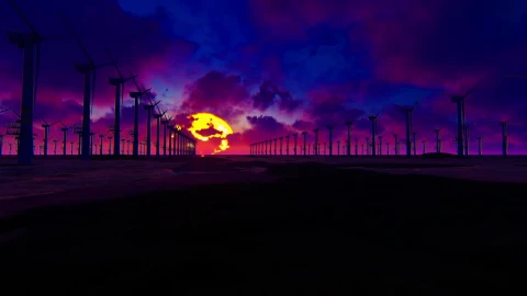 Stock Video Field Of Wind Turbines On A Purple Sunset Live Wallpaper For PC - Free Live Wallpaper