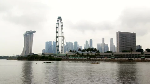 Stock Video Ferris Wheel And Singapore Skyline On A Cloudy Day Live Wallpaper For PC - Free Live Wallpaper
