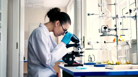 Stock Video Female Scientist Observing Through A Microscope Live Wallpaper For PC - Free Live Wallpaper