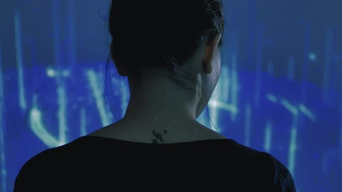 Stock Video Female Cyborg Watching To A Hologram Live Wallpaper For PC - Free Live Wallpaper