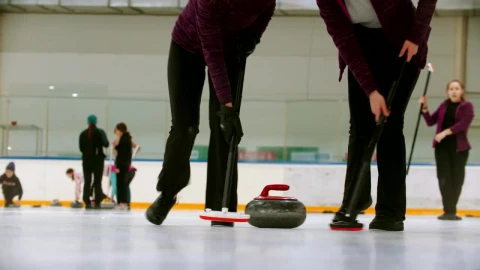 Stock Video Female Curling Players In A Shot Close To The Ice Live Wallpaper For PC - Free Live Wallpaper