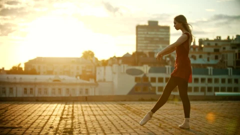 Stock Video Female Ballet Dancer Taking A Leap At Sunset Live Wallpaper For PC - Free Live Wallpaper