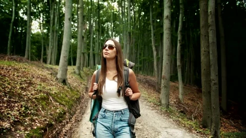 Stock Video Female Backpacker Touring A Forest Live Wallpaper For PC - Free Live Wallpaper