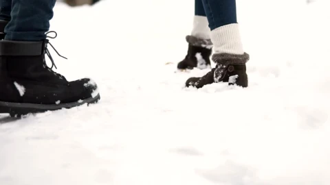 Stock Video Feet Of People Running In The Snow Tracking Shot Live Wallpaper For PC - Free Live Wallpaper