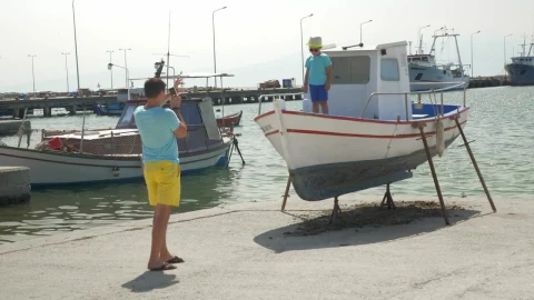 Stock Video Father And Son In A Small Harbor Live Wallpaper For PC - Free Live Wallpaper