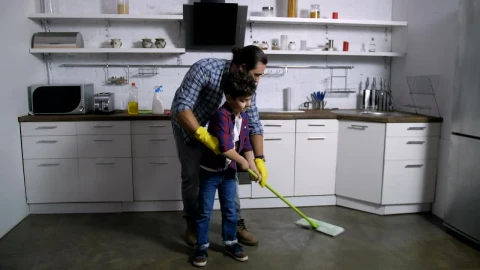 Stock Video Father And Son Cleaning Their House Live Wallpaper For PC - Free Live Wallpaper