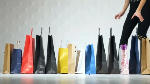 Stock Video Fashionable Women Pick Up Shopping Bags On White Background Live Wallpaper For PC - Free Live Wallpaper