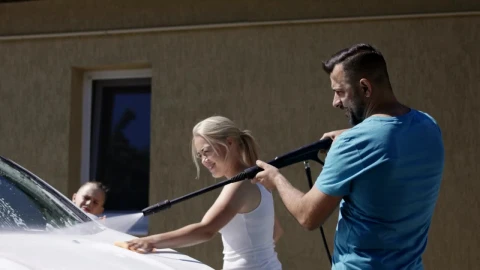 Stock Video Family Washing The Car On A Sunny Day Live Wallpaper For PC - Free Live Wallpaper