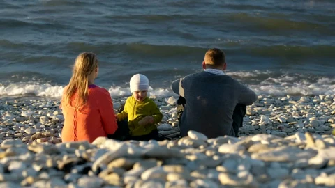 Stock Video Family Sitting On A Pebble Beach Live Wallpaper For PC - Free Live Wallpaper