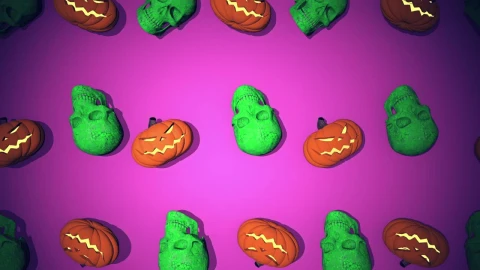 Stock Video Halloween Skull And Pumpkins Figures On Purple Background Live Wallpaper For PC - Free Live Wallpaper