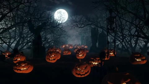 Stock Video Halloween Pumpkins Over Graveyard Graves Live Wallpaper For PC - Free Live Wallpaper