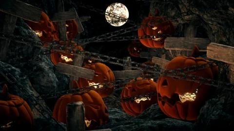 Stock Video Halloween Pumpkins In A Graveyard On A Full Moon Live Wallpaper For PC - Free Live Wallpaper
