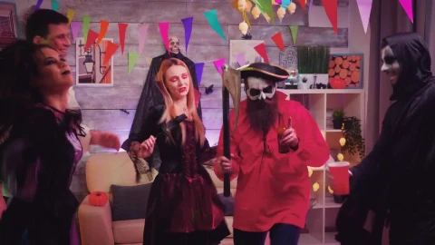 Stock Video Halloween Costume Party With Friends Dancing Live Wallpaper For PC - Free Live Wallpaper