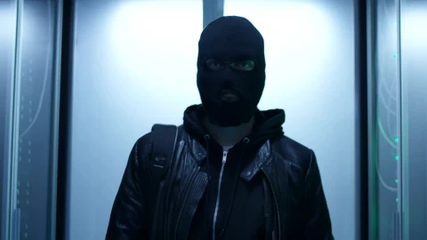 Stock Video Hacker With Face Mask Entering Data Center Live Wallpaper For PC - Free Live Wallpaper