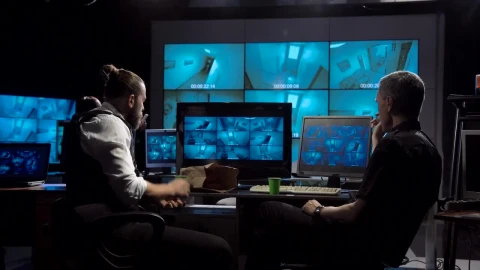 Stock Video Guards Watching The Cctv Cameras And Eating Donuts Live Wallpaper For PC - Free Live Wallpaper