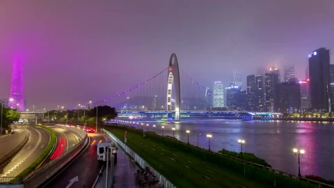Stock Video Guangzhou Illuminated Cityscape With Cloudy Sky Live Wallpaper For PC - Free Live Wallpaper