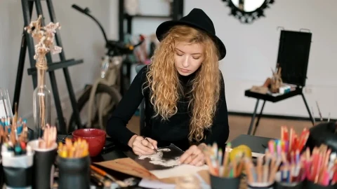 Stock Video Graphic Designer Working In Her Studio Live Wallpaper For PC - Free Live Wallpaper