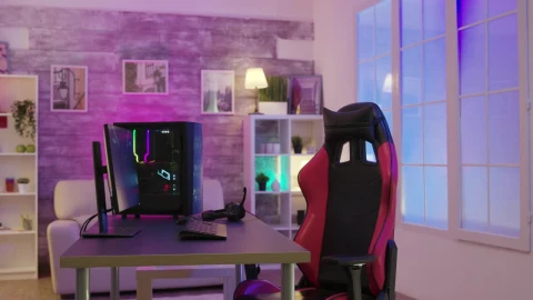 Stock Video Gaming Chair And Pc In Colorful Home Office Live Wallpaper For PC - Free Live Wallpaper