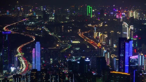 Stock Video Futuristic Shenzhen Skyscrapers At Night Live Wallpaper For PC - Free Live Wallpaper