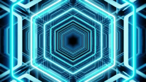 Stock Video Futuristic Luminous Tunnel In The Shape Of A Hexagon Live Wallpaper For PC - Free Live Wallpaper