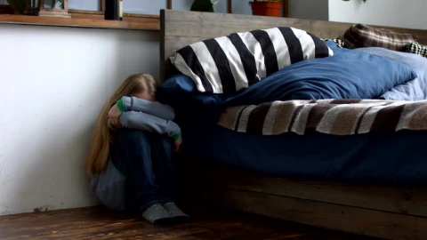 Stock Video Frightened Girl Hiding Beside A Bed Live Wallpaper For PC - Free Live Wallpaper