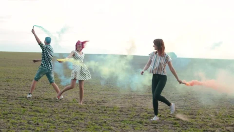 Stock Video Friends With Colored Smoke Bombs Live Wallpaper For PC - Free Live Wallpaper