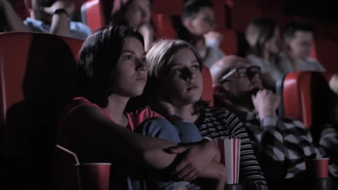 Stock Video Friends Watching A Horror Film In The Cinema Live Wallpaper For PC - Free Live Wallpaper