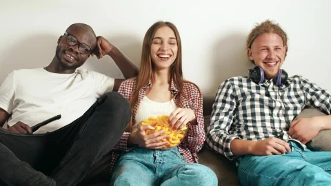 Stock Video Friends Watching A Comedy Show On Tv Live Wallpaper For PC - Free Live Wallpaper