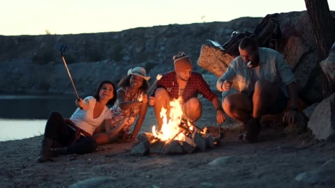 Stock Video Friends Taking A Selfie In The Campfire Live Wallpaper For PC - Free Live Wallpaper