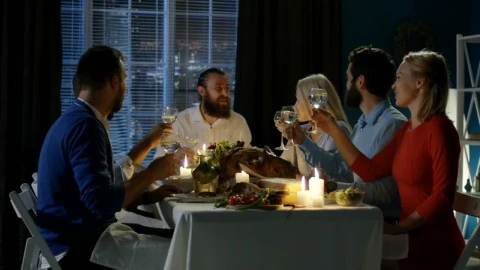Stock Video Friends Making A Toast On Thanksgiving Dinner Live Wallpaper For PC - Free Live Wallpaper