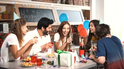 Stock Video Friends Laugh Over Champaign At Birthday Party Live Wallpaper For PC - Free Live Wallpaper