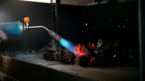 Stock Video Kindling Charcoal Using A Gas Burner Animated Wallpaper - Free Live Wallpaper