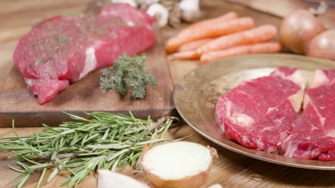 Stock Video Keto Diet Raw Steak Display On Rustic Table Animated Wallpaper - Free Live Wallpaper