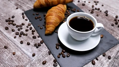 Stock Video Isometric View Of Coffee Beans Croissants And Cappuccino Animated Wallpaper - Free Live Wallpaper